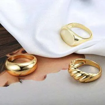 Fansilver Gold Chunky Dome Rings Set - Stylish & Elegant