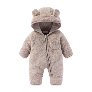 AiWMGL Baby Bear Onesie with Fold-Over Mittens & Footies for 0-3 Months - Ultimate Winter Cozy Wear