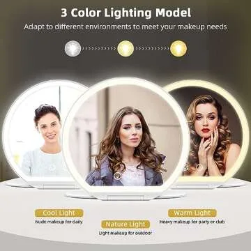 WEILY Make Up Mirror with Lights, Handheld Mirror Travel Mirror with 3 Color Lighting and Dimmable Touch Screen, USB Rechargeable and 300° Rotating Lighted Makeup Mirror, Gifts for Girl, Women