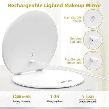 WEILY Make Up Mirror with Lights, Handheld Mirror Travel Mirror with 3 Color Lighting and Dimmable Touch Screen, USB Rechargeable and 300° Rotating Lighted Makeup Mirror, Gifts for Girl, Women
