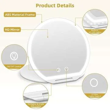 WEILY Make Up Mirror with Lights, Handheld Mirror Travel Mirror with 3 Color Lighting and Dimmable Touch Screen, USB Rechargeable and 300° Rotating Lighted Makeup Mirror, Gifts for Girl, Women