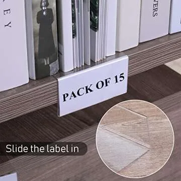 Containlol 15 Pieces Moveable Shelf Label Holders Clear Transparent Shelves Tags Index Card Pockets Library Markers Label Display Holder for Classroom Office Book(9.06 x 3.03 x 1.57 Inch)