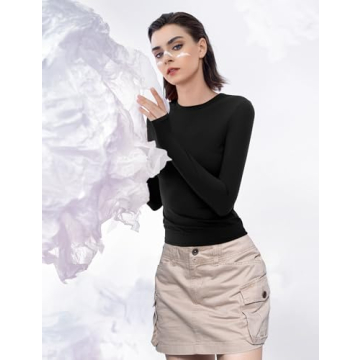 PUMIEY Long Sleeve Crew Neck Tops for Women