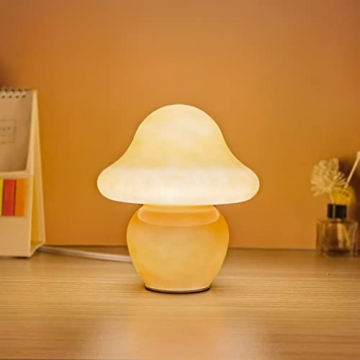 CometMars Mushroom Lamp, Small Orange Glass Table Lamp, Cute Little Translucent Nightstand Lamp for ...