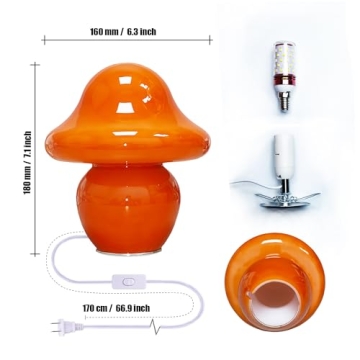 CometMars Cute Glass Mushroom Lamp for Stylish Home Decor