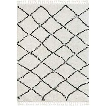 Well Woven Panto Ivory Moroccan Shag Diamond Trellis Pattern Area Rug 7'10" x 9'10"