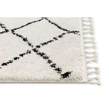 Well Woven Panto Ivory Moroccan Shag Diamond Trellis Pattern Area Rug 7'10" x 9'10"