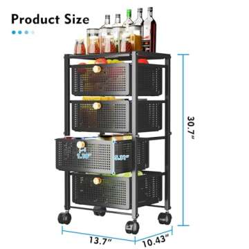 5 Tier Kitchen Rolling Cart with Drawers, Multipurpose Utility Cart, Storage Carts for Kitchen, Roll...