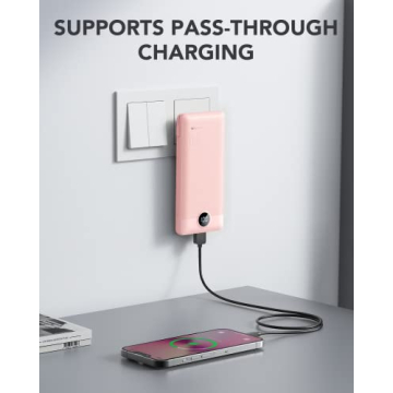 VRURC Portable Charger Built-in Cables and AC Wall Plug, USB C Power Bank 10000mAh, [2023 Upgraded Version] Phone Charger Compact Lightweight External Battery Pack for Smart Phones, Tablets etc-Pink