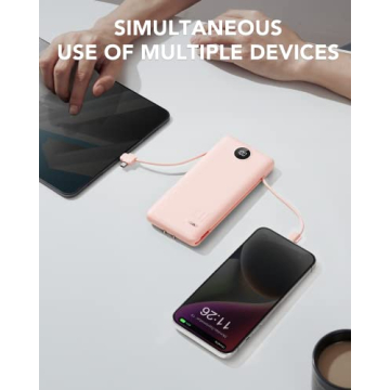 VRURC Portable Charger Built-in Cables and AC Wall Plug, USB C Power Bank 10000mAh, [2023 Upgraded Version] Phone Charger Compact Lightweight External Battery Pack for Smart Phones, Tablets etc-Pink