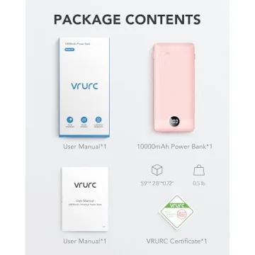 VRURC Portable Charger Built-in Cables and AC Wall Plug, USB C Power Bank 10000mAh, [2023 Upgraded Version] Phone Charger Compact Lightweight External Battery Pack for Smart Phones, Tablets etc-Pink