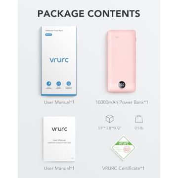 VRURC Portable Charger Built-in Cables and AC Wall Plug, USB C Power Bank 10000mAh, [2023 Upgraded Version] Phone Charger Compact Lightweight External Battery Pack for Smart Phones, Tablets etc-Pink