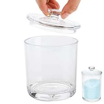 ZOOFOX Set of 4 Acrylic Apothecary Jars, 45 oz/ 30 oz/ 15 oz Large Plastic Jar with Lid, Bathroom Vanity Laundry Container Holder for Candy, Cotton Swab Ball, Q-Tips, Bath Salt, Pods, Scent Boosters