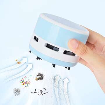 FineInno Mini Crumb Vacuum Cleaner Portable Desktop Sweeper Handheld Cordless Multifunction Cleaning for Home,Office,Cars,Pet Hairs (Green)