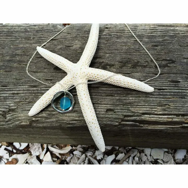 Ocean Waves Glass Pendant - Handcrafted Beach Jewelry