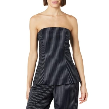 The Drop Women’s Stowe Woven Strapless Tunic - Navy Pinstripe for Chic Events