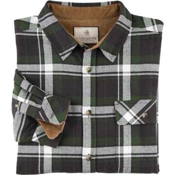 Legendary Whitetails Men's Standard Buck Camp Flannel, Long Sleeve Plaid Button Down Casual Shirt, Corduroy Cuffs, Mountain Charcoal, X-Large