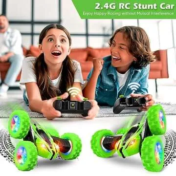 Qumcou Remote Control Car for Boys 4-7,RC Cars Toys for Ages 5-7, 2.4Ghz Fast Double-Sided 360°Rotating Toy Cars with Headlights and Wheel Lights, Christmas Birthday Gifts for Boys Age 6-12, Green