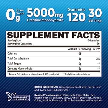 duwhot Creatine Monohydrate Gummies for Muscle Growth and Recovery 120 Count