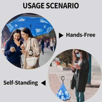 LLanxiry Umbrella,Inverted Reverse Upside Down Umbrellas with C-Shaped Handle, Anti-UV Waterproof Rain Umbrella for Women and Men (high clouds)