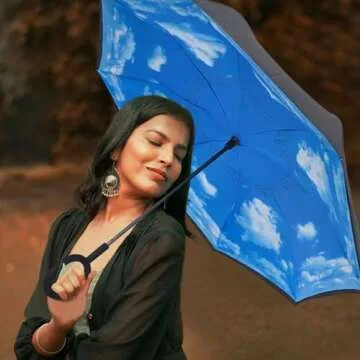 LLanxiry Umbrella,Inverted Reverse Upside Down Umbrellas with C-Shaped Handle, Anti-UV Waterproof Rain Umbrella for Women and Men (high clouds)