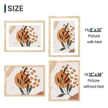 ENJOYBASICS 12x16 Picture Frame, Display Poster 9x12 with Mat or 12 x 16 Without, Wall Gallery Photo Frames, Natural, 2 Pack
