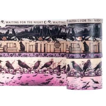 Conquest Journals Waiting for the Night Washi Tape Bundle - Gothic Motifs, 8 Rolls for Journaling an...