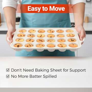 CAKETIME Mini Cupcake Pans, Metal Reinforced Frame Silicone Mini Muffin Pan Nonstick 24 Cups Easy to Handle for Baking Mini Muffins, Mini Cupcakes, Mini Egg Bites 1 Pack