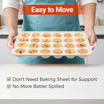 CAKETIME Mini Cupcake Pans, Metal Reinforced Frame Silicone Mini Muffin Pan Nonstick 24 Cups Easy to Handle for Baking Mini Muffins, Mini Cupcakes, Mini Egg Bites 1 Pack