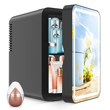COOSEON Mini Fridge with Mirror, AC/DC Portable Thermoelectric Cooler and Warmer Refrigerators for B...
