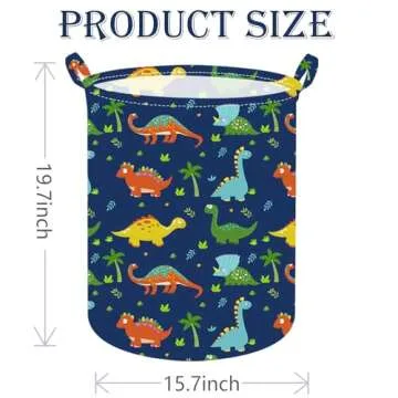 ACMUUNI 19.7 Inch Dinosaur Round Kids Laundry Clothes Hamper Dino Laundry Basket with Handles,Baby Toys Storage Organizer Bins Laundry Gift Basket for Boys and Girls Room, Bedroom Decor
