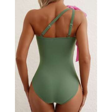 Herseas Women's One Piece One Bow Shoulder Cutout Padded Swimsuit High Waisted Teen Green Bathing Suit Cruise Outfits Medium