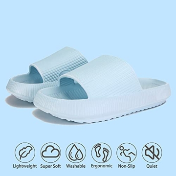 rosyclo Cloud Slippers for Women and Men, Massage Shower Dorm Non-Slip Pillow Open Toe Super Soft Comfy Thick Sole Home House Cloud Cushion Slide Sandals for Indoor Platform Shoes,Baby Blue