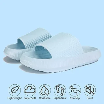 rosyclo Cloud Slippers for Women and Men, Massage Shower Dorm Non-Slip Pillow Open Toe Super Soft Comfy Thick Sole Home House Cloud Cushion Slide Sandals for Indoor Platform Shoes,Baby Blue