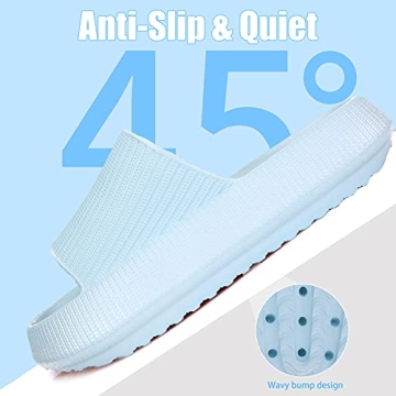 rosyclo Cloud Slippers for Women and Men, Massage Shower Dorm Non-Slip Pillow Open Toe Super Soft Comfy Thick Sole Home House Cloud Cushion Slide Sandals for Indoor Platform Shoes,Baby Blue