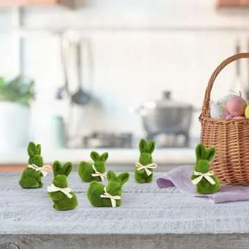 Nature Vibe 5 Inches Moss Easter Bunny Home Decor, Set of 12 Artificial Moss Rabbit for Easter Decorations,Cute Bunny Figurines as Spring Decor