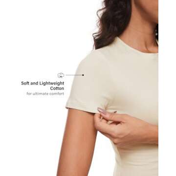 INLYRIC Women's Summer Short Sleeve Tops - Cotton Trendy Cute Basic Casual Crew Neck Double Lined T Shirts Tees Tops Milky White Medium