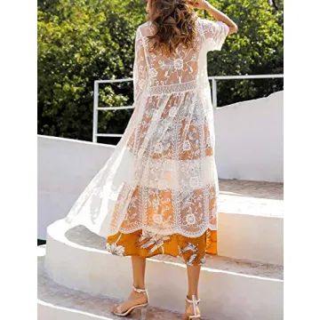 Chic Women's Lace Crochet Beach Kimono Cover-Up