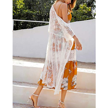 Chic Women's Lace Crochet Beach Kimono Cover-Up