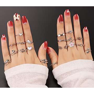 20 Pcs Adjustable Rings Set for Women - Finger Rings Pack Stackable Rings for Teens- Cute Rings for ...