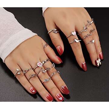 20 Pcs Adjustable Rings Set for Women - Finger Rings Pack Stackable Rings for Teens- Cute Rings for Teen Girls -in Gold and Silver Tone (#2-silver tone)