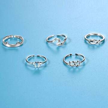20 Pcs Adjustable Rings Set for Women - Finger Rings Pack Stackable Rings for Teens- Cute Rings for Teen Girls -in Gold and Silver Tone (#2-silver tone)