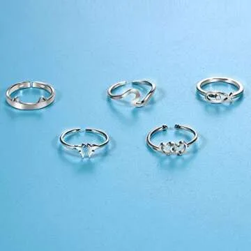 20 Pcs Adjustable Rings Set for Women - Finger Rings Pack Stackable Rings for Teens- Cute Rings for Teen Girls -in Gold and Silver Tone (#2-silver tone)
