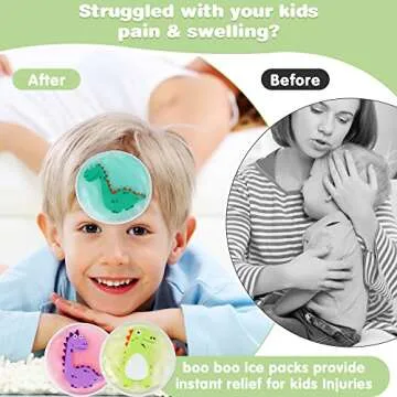 Hilph Kids Ice Packs for Boo Boos, Toddler Dinosaur Ice Pack Reusable Childrens Boo Boo Buddy Hot Cold Gel Packs for Kids Injuries, Pain Relief, Bumps & Bruises (3 Packs)