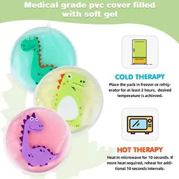 Hilph Kids Ice Packs for Boo Boos, Toddler Dinosaur Ice Pack Reusable Childrens Boo Boo Buddy Hot Cold Gel Packs for Kids Injuries, Pain Relief, Bumps & Bruises (3 Packs)