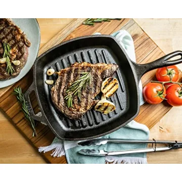 Lodge L8SGP3 Cast Iron Square Grill Pan, Pre-Seasoned, 10.5-inch