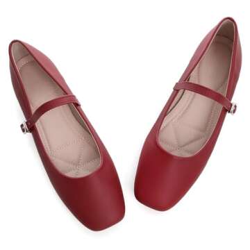 TN TANGNEST Women's Mary Jane Shoes Ballet Flats for Women Comfortable Round Toe Slip On Flats Ankle Strap Flats Red 42(9)