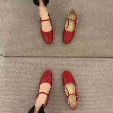 TN TANGNEST Women's Mary Jane Shoes Ballet Flats for Women Comfortable Round Toe Slip On Flats Ankle Strap Flats Red 42(9)