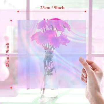 Prudiut 150 Pieces Cellophane Sheets Iridescent Cellophane Wrap Valentine's Day Cellophane Gift Wrap for Iridescent Film Crafts Decoration Holographic Candy Wraps (9 x 9 Inch)