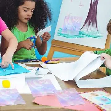 Prudiut 150 Pieces Cellophane Sheets Iridescent Cellophane Wrap Valentine's Day Cellophane Gift Wrap for Iridescent Film Crafts Decoration Holographic Candy Wraps (9 x 9 Inch)